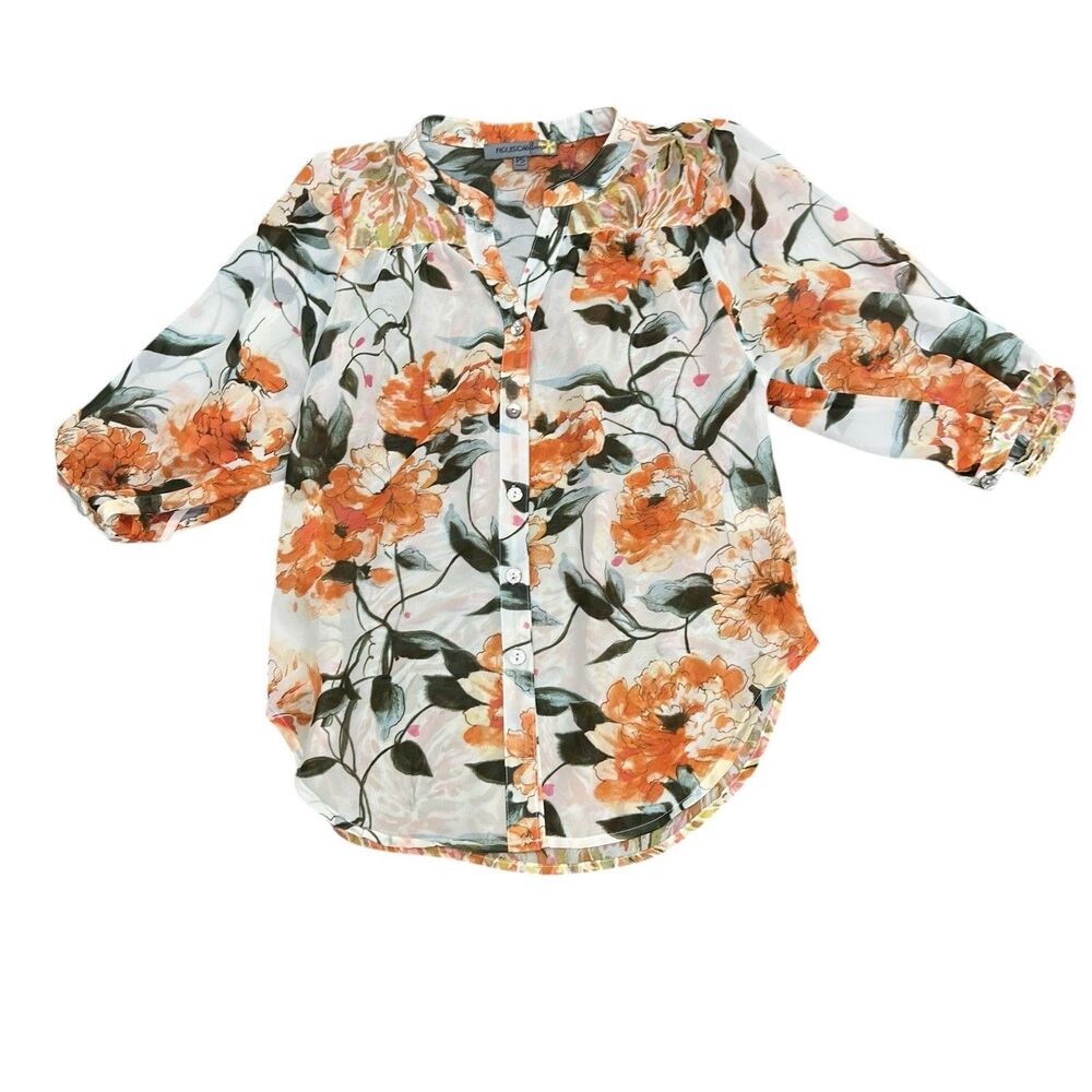 Figueroa & Flower Women’s Size Small Petite Floral Button Front Sheer Blouse